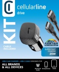 Cellular Line - Cellularline Super Fast Car Power Kit 25W - USB-C to USB-C - Samsung Caricabatterie da auto USB-C Super Fast Charge 25W con cavo USB-C to USB-C Bianco, Auto, Accendisigari, 1 m, Bianco