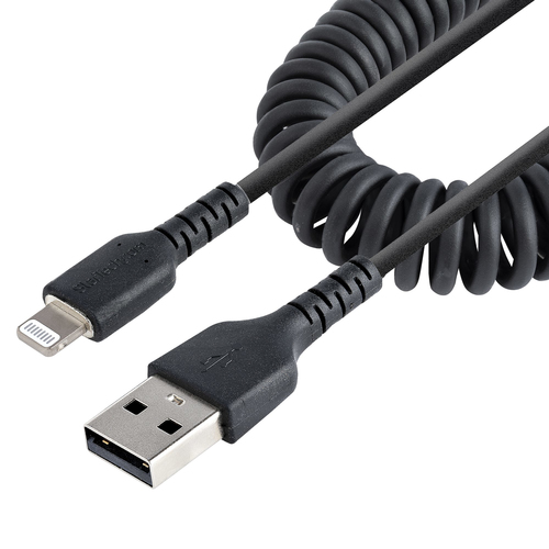 StarTech.com Cavo Lightning a USB- A da 50 cm Certificato MFi, Cavetto iPhone Spiralato di Ricarica/Alimentazione, Resistente Cavo USB a Lightning in Fibra Aramidica con Rivestimento TPE , Cavo Carica