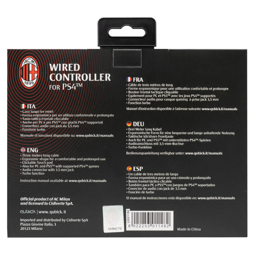 Qubick Wired Controller AC Milan PS4