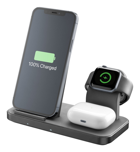 Caricabatterie Cellular Line WIRELESS3IN1IPHK TRIO CHARGER 3In1 Nero N