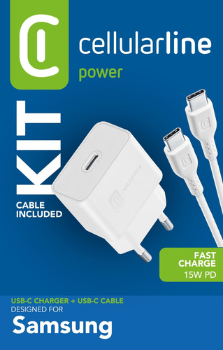 Caricabatterie Cellular Line ACHSMKITC2C15WW CHARGER KIT 15W Bianco Bi