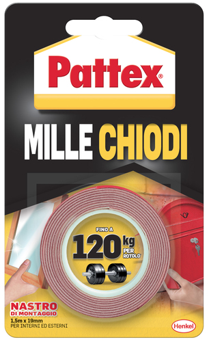 Nastro biadesivo Pattex 2857838 MILLE CHIODI Extra Forte Bianco