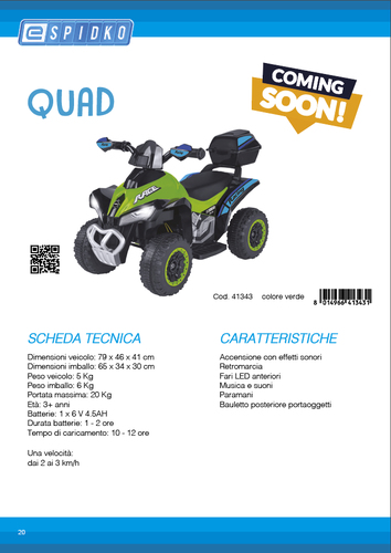 Moto elettrica Globo 41343 ESPIDKO Quad 6V 4,5 Ah Verde