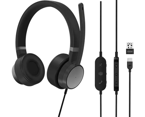 Cuffie microfono filo Lenovo 4XD1C99223 Go Wired ANC Headset Thunder b