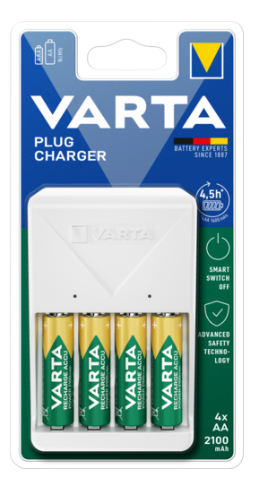 Caricabatterie Varta 57657101451 PLUG CHARGER 4Xaa Bianco Bianco