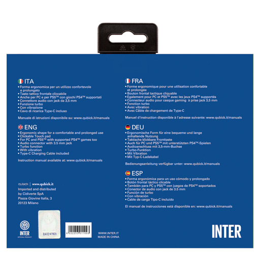 Gamepad Qubick ACP40157 PLAYSTATION 4 Fc Inter Wireless Nero e Azzurro