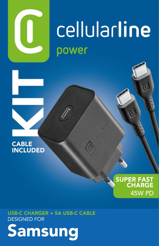 Caricabatterie Cellular Line ACHSMKITC2C45WK FAST CHARGER Kit Pd 45W N