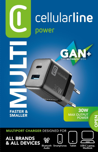 Caricabatterie Cellular Line ACHUSBGAN2PD30WK MULTIPOWER MICRO 30W GaN