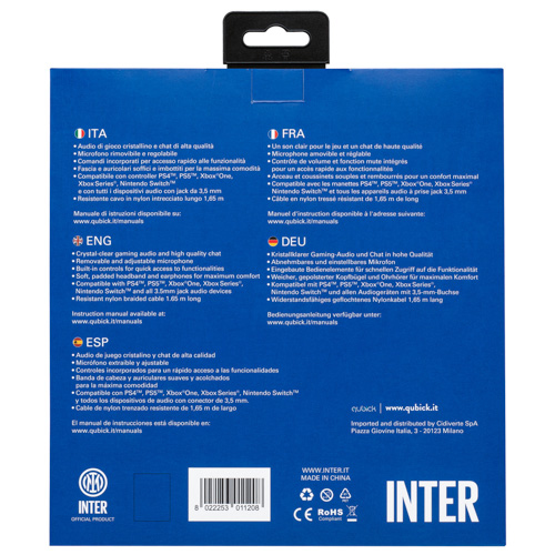 Cuffie gaming Qubick ACMU0056 MULTIPIATTAFORMA Fc Inter 2.0 Nero e Blu