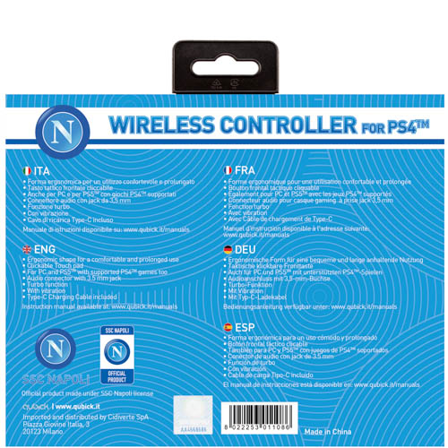 Gamepad Qubick ACP40159 PLAYSTATION 4 Ssc Napoli Wireless Azzurro e Bi