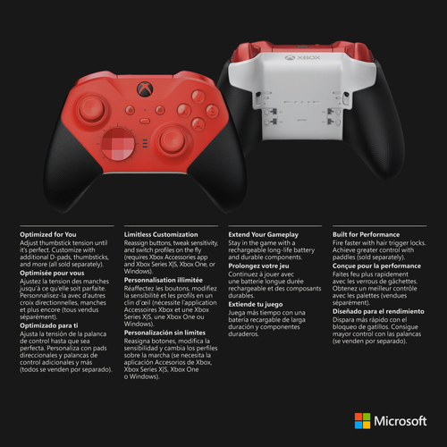 Microsoft Controller Wireless Elite Series 2 per Xbox - Core (Rosso)