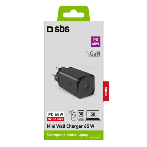 SBS TETRGAN1C65W Caricabatterie per dispositivi mobili Cuffie, Auricolare, Computer portatile, Smartphone, Orologio intelligente, Tablet Nero AC Ricarica rapida Interno