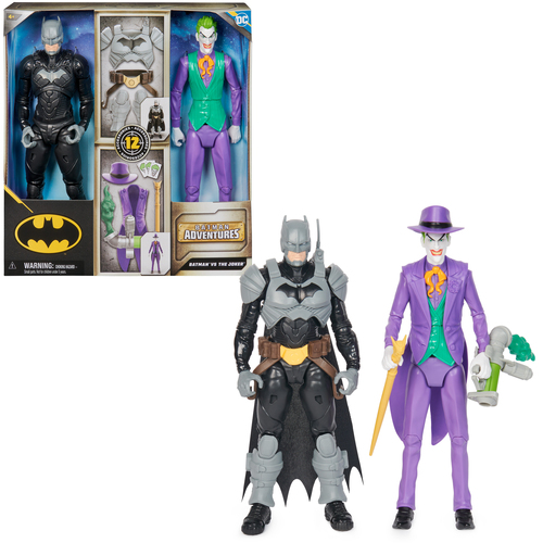 DC Comics , Action Figure Batman Adventures, Batman vs Joker in Scala, 2 Action Figure Batman Alte 30 cm, Supereroe e Supernemico con 12 Accessori e 17 Punti di Articolazione, Giochi per Bambini, 4+ A