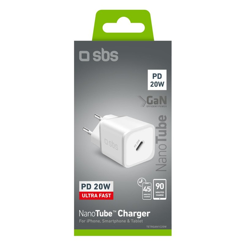 Sbs PD 20W GaN Caricabatterie USB Sbs TETRGAN1C20W NANOTUBE PD 20W GaN White