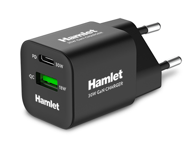 Caricabatterie Hamlet XPDC G3018Q 30W Dual Port GaN Power Delivery Bla