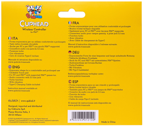 Qubick Cuphead Wireless Gamepad Qubick ACP40224 PLAYSTATION 4 Cuphead Wireless Yellow Yellow