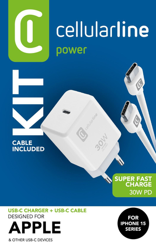 Cellular Line  Caricabatterie Cellular Line ACHIPHKITC2CPD30WW Bianco Bianco