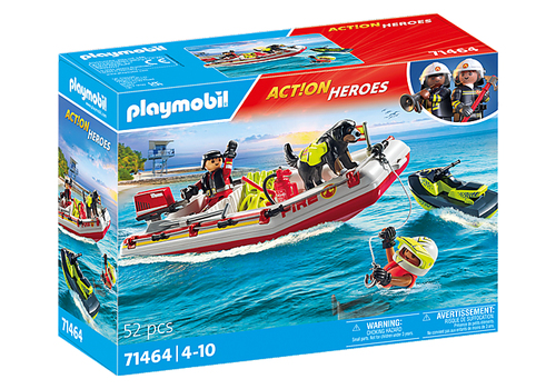 Playmobil Gommone dei pompieri e acquascooter Gommone dei pompieri e acquascooter Playmobil 71464 ACTION HEROES