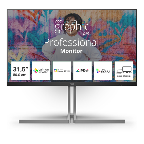 Monitor Aoc U32U3CV GRAPHIC PRO UHD Pivot Black e Gray
