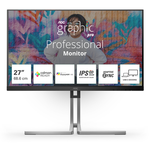 Monitor Aoc Q27U3CV GRAPHIC PRO QHD Pivot Silver e Black