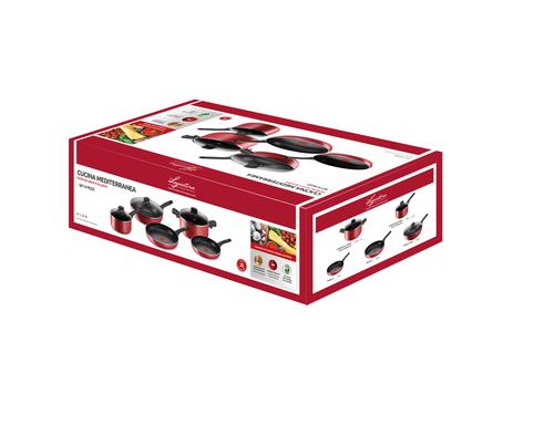 Batteria pentole Lagostina 010254600008 CUCINA MEDITERRANEA Rosso e Ne