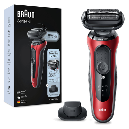 Rasoio barba Braun 61 R1200S SERIES 6 SensoFlex Red e Black