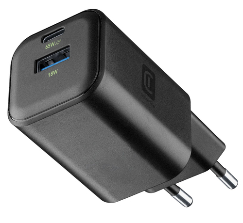 Caricabatterie Cellular Line ACHGANENTRY2PD65WK MULTI 65W GaN+ Black