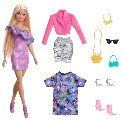 Set bambola Mattel HYT61 BARBIE con 3 outfit completi