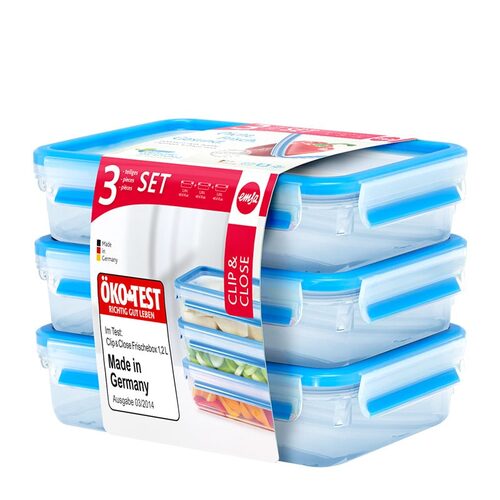 Set contenitori alimenti Emsa 515645 CLIP & CLOSE Azzurro e Trasparent