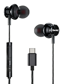 Auricolari microfono filo Hamlet HHEADM IEC USB C Black