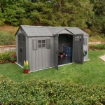 LIFETIME - Esterni da Vivere Casetta Utah, 4570 x 2440 mm, casetta da giardino, Casetta in plastica, Doppia, Tetto con struttura ad A, Grigio, Polietilene ad alta intensità, Grigio