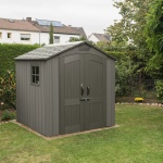 LIFETIME - Esterni da Vivere Casetta Venezia 1, 2130 x 2130 mm, casetta da giardino, Casetta in plastica, Doppia, Tetto con struttura ad A, Marrone, Polietilene ad alta intensità, Marrone