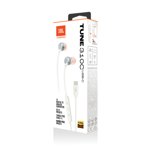 JBL T310WHT    AURICOLARE CON MIC IN EAR WHITE TYPE C