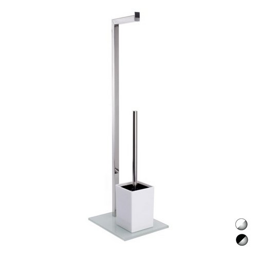 SPIRE PIANTANA COLONNA ACCIAIO INOX PORTA SCOPINO BASE VETRO RETTANGOLARE Acciaio Inox Vetro nero