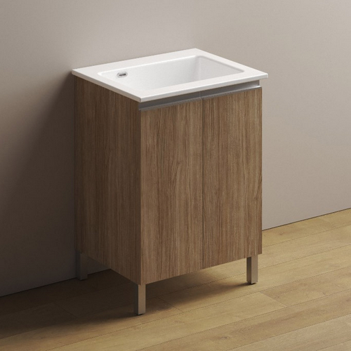 XILON MOBILE LAVATOIO CON LAVABO IN CERAMICA E MANIGLIA A GOLA Bianco Classico - LxP 60x50 cm