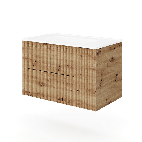 DH    BASE SOSPESA MOBILE BAGNO CON LAVABO MOD. TRIO CANNETTATO cm 81x46 Rovere oro
