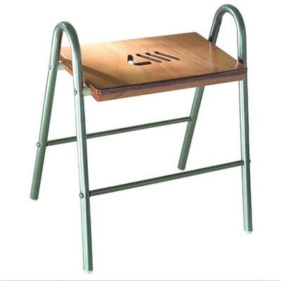 DH 151-403 SGABELLO DA BAGNO IN LEGNO E STRUTTURA IN ACCIAIO CROMATO