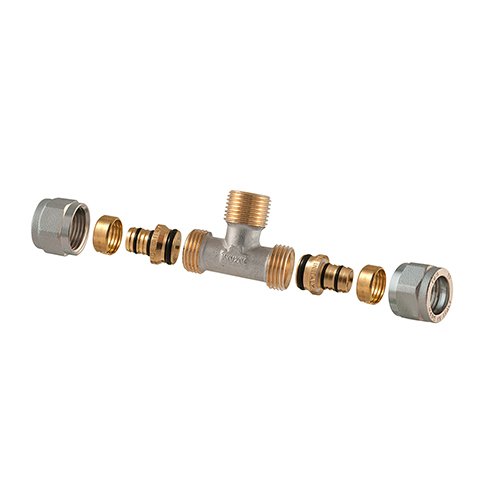 TDMB 313-TD1460-042004 RACCORDO TEE MASCHIO A COMPRESSIONE PER MULTISTRATO 2PZ ASSEMBLATO