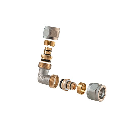 TDMB 313-TD1465-0416 RACCORDO CURVO DOPPIO A COMPRESSIONE PER MULTISTRATO 2PZ ASSEMBLATO
