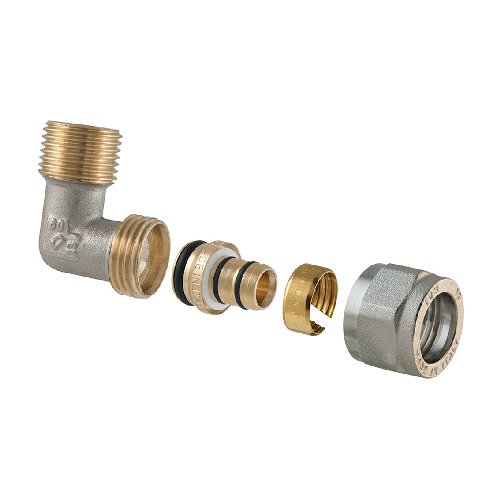 TDMB  RACCORDO CURVO MASCHIO A COMPRESSIONE PER MULTISTRATO 2 PZ ASSEMBLATO 1