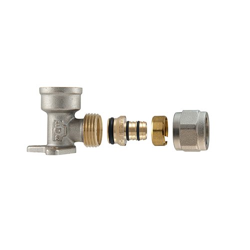 TDMB 313-TD1480-0420 RACCORDO GOMITO FEMMINA A STAFFA A COMPRESSIONE PER MULTISTRATO 2PZ AS