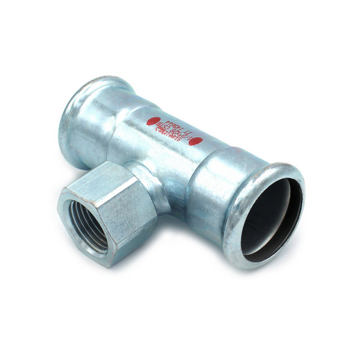 R.M.  T CON DERIVAZIONE FILETTO F A PRESSARE IN ACCIAIO CARBONIO STEEL PRES 1/2 x 28 x 28