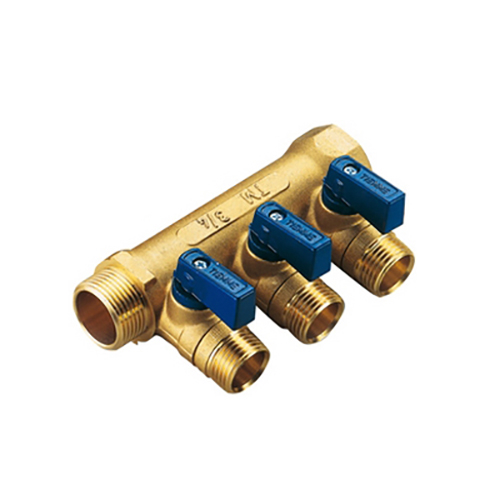 TIEMM COLLETTORE NINO 3 VIE CON VALVOLE A SFERA 3/4 x 1/2 3 vie Blu