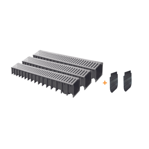 IKARO KIT 3 PZ CANALE IN PP CON GRIGLIA IN ACCIAIO ZINCATO IKARODRAIN 100x100 - 1000 mm