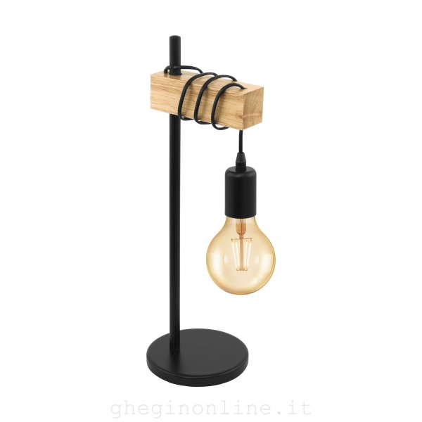 EGLO Townshend lampada da tavolo E27 Nero, Legno