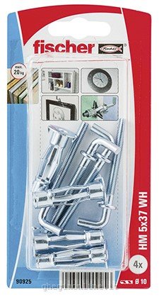 Fischer 90925 ancoraggio a vite e tassello 10 pz Kit di gancio a vite e tasselli a muro 3,7 cm