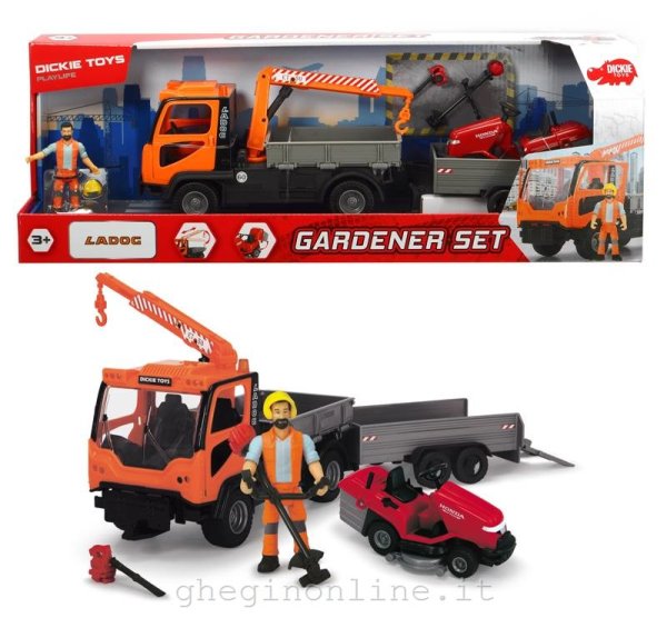 Simba Dickie Playlife Set Giardiniere, Con Furgone Con Braccio Gru, Rimorchio, Tagliaerba Honda, Personaggio E Accessori, In Scala 1:24, Cm. 37