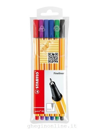 88/6 STABILO Point 88, Nero, Blu, Verde, Lillà, Rosso, Viola, Multicolore, 6 pezzo(i)