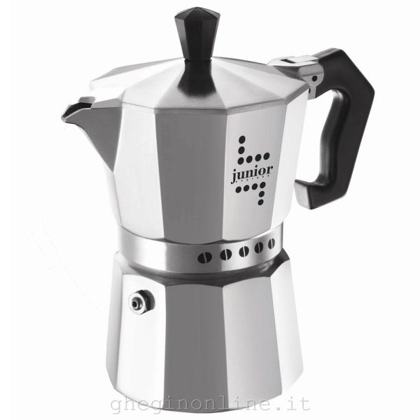 Bialetti Caffettiera Junior 1 Tazza Alluminio, Moka, Nero, Argento, Alluminio, 1 tazze, Junior, CE