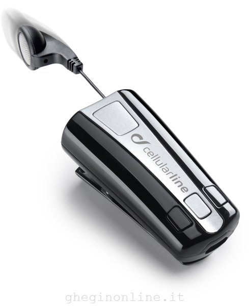 Cellularline Roller Clip Headset - Universale Auricolare con cavo riavvolgibile e clip Bluetooth senza fili Nero
